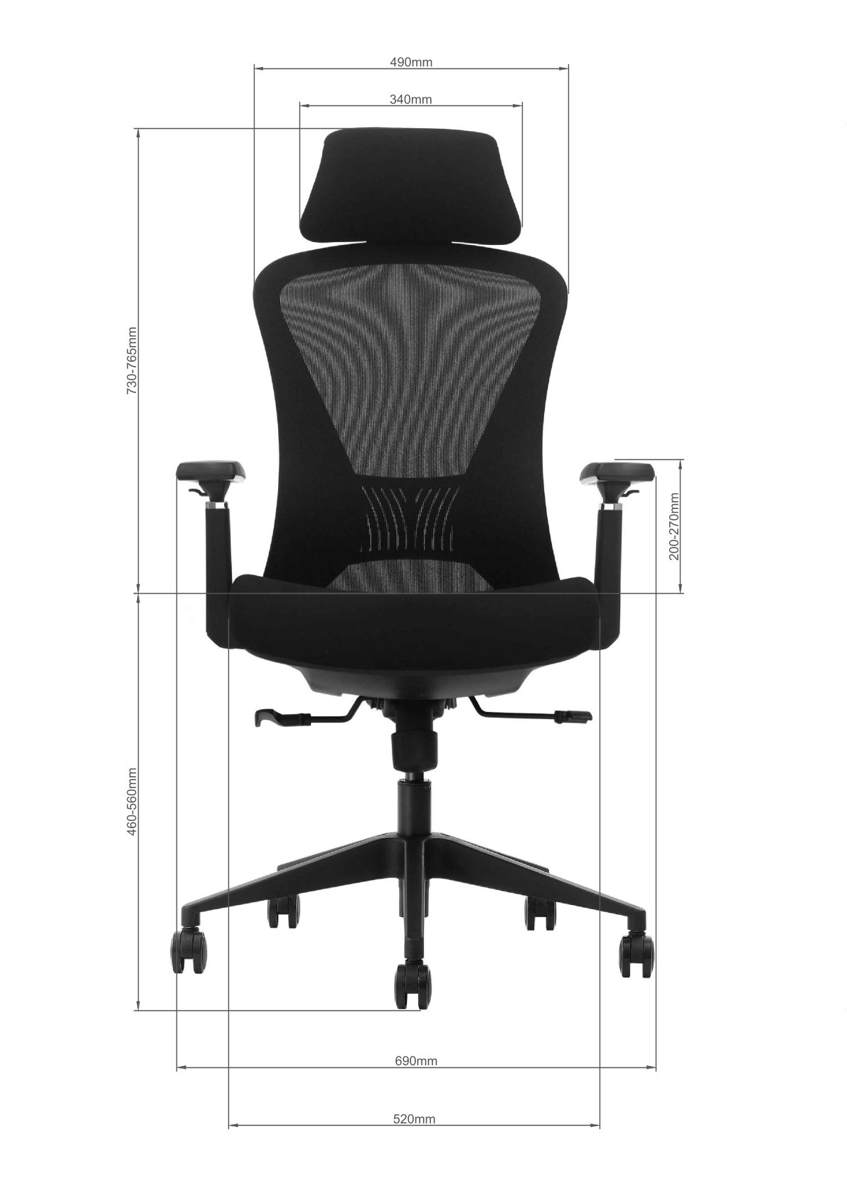 Wymiary fotela VOYAGER - widok przód